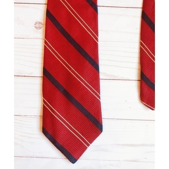 Ramsey London Red with Blue/Tan Stripe Neck Tie - Picture 2 of 7